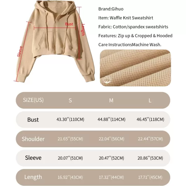 Gihuo Women’ s Waffle Knit Hoodie Long Sleeve Cropped Hooded Sweatshirts Zip Up Fashion Jacket with Kanga Pocket