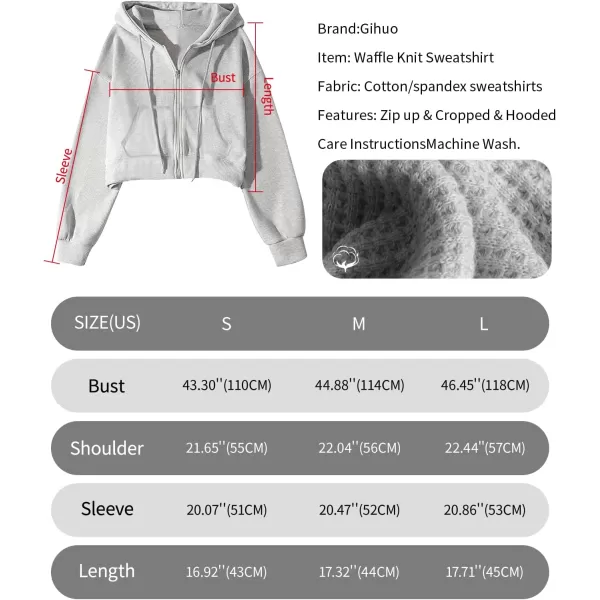 Gihuo Women’ s Waffle Knit Hoodie Long Sleeve Cropped Hooded Sweatshirts Zip Up Fashion Jacket with Kanga Pocket
