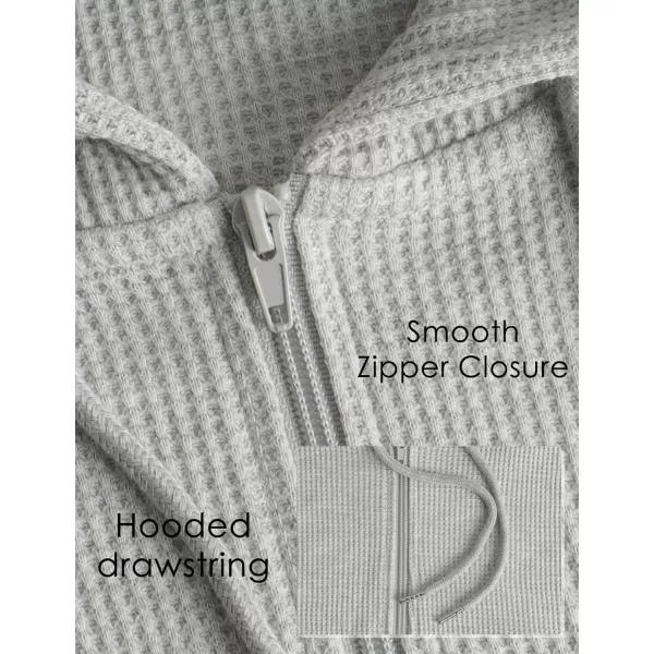 Gihuo Women’ s Waffle Knit Hoodie Long Sleeve Cropped Hooded Sweatshirts Zip Up Fashion Jacket with Kanga Pocket