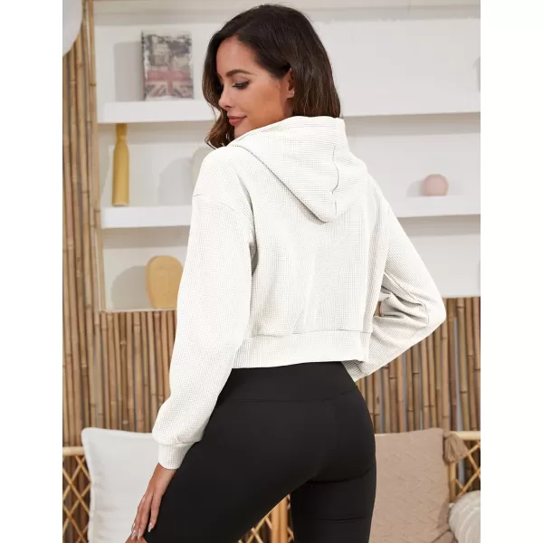 Gihuo Women’ s Waffle Knit Hoodie Long Sleeve Cropped Hooded Sweatshirts Zip Up Fashion Jacket with Kanga Pocket