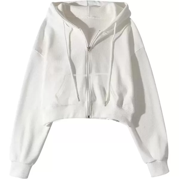 Gihuo Women’ s Waffle Knit Hoodie Long Sleeve Cropped Hooded Sweatshirts Zip Up Fashion Jacket with Kanga Pocket