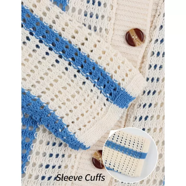 Gihuo Women' s Y2K 2 Piece Knit Outfits Striped Sweater Shorts Set Color Block Long Sleeve Button Up Shirts Shorts
