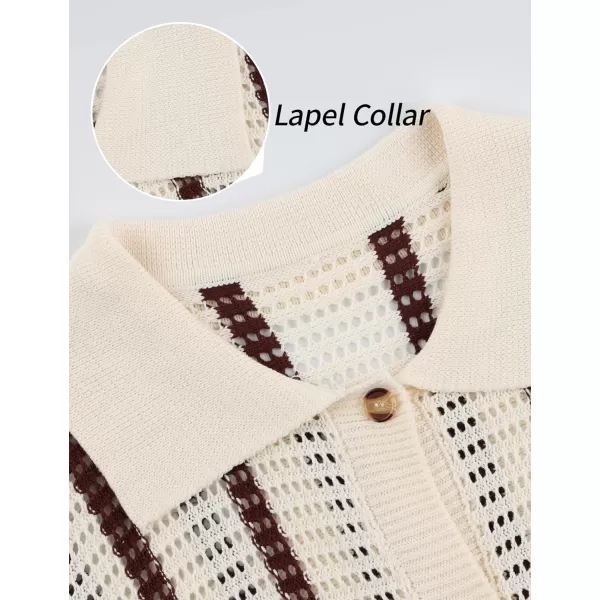 Gihuo Women' s Y2K 2 Piece Knit Outfits Striped Sweater Shorts Set Color Block Long Sleeve Button Up Shirts Shorts