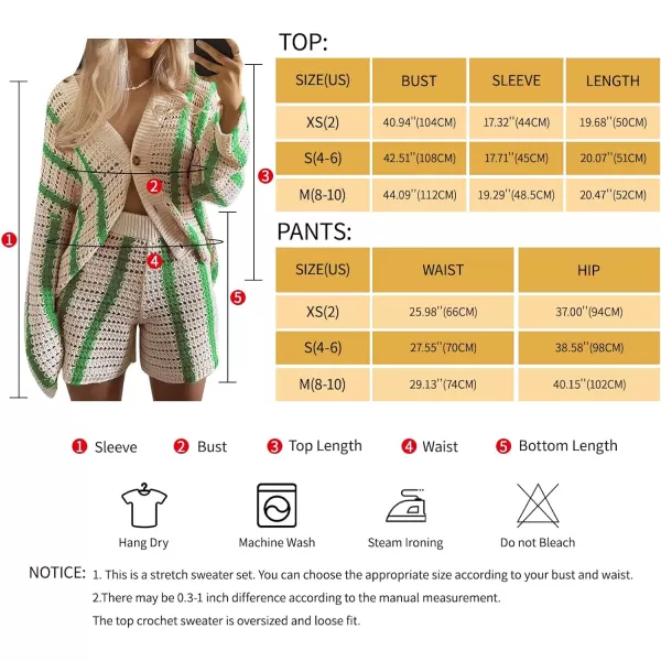 Gihuo Women' s Y2K 2 Piece Knit Outfits Striped Sweater Shorts Set Color Block Long Sleeve Button Up Shirts Shorts