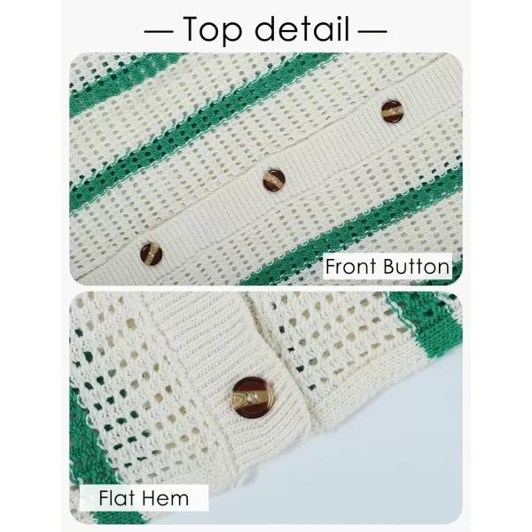 Gihuo Women' s Y2K 2 Piece Knit Outfits Striped Sweater Shorts Set Color Block Long Sleeve Button Up Shirts Shorts