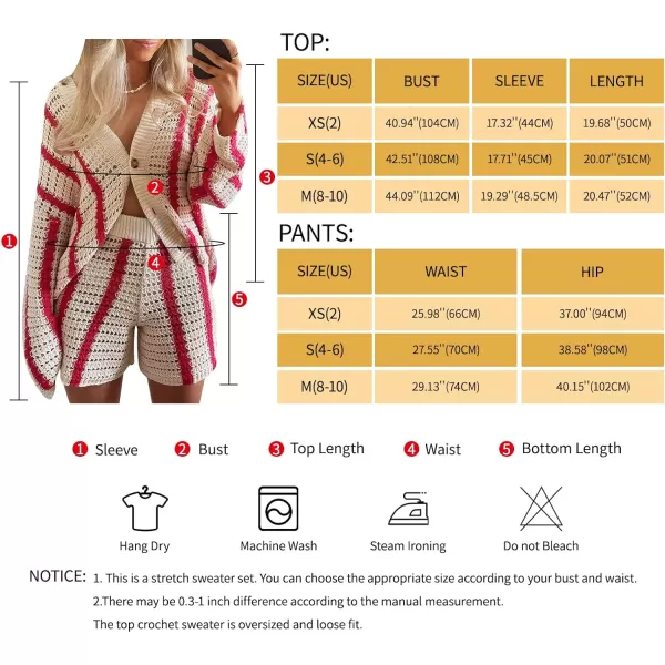 Gihuo Women' s Y2K 2 Piece Knit Outfits Striped Sweater Shorts Set Color Block Long Sleeve Button Up Shirts Shorts