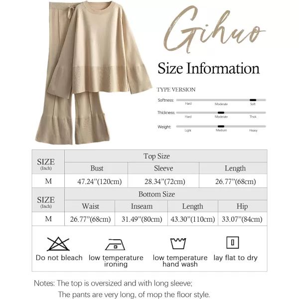 Gihuo Womens 2 Piece Knit Outfit Sweater Set Drawstring Elastic Waist Knit Pants Lounge Set Wide Leg Sweater Pants