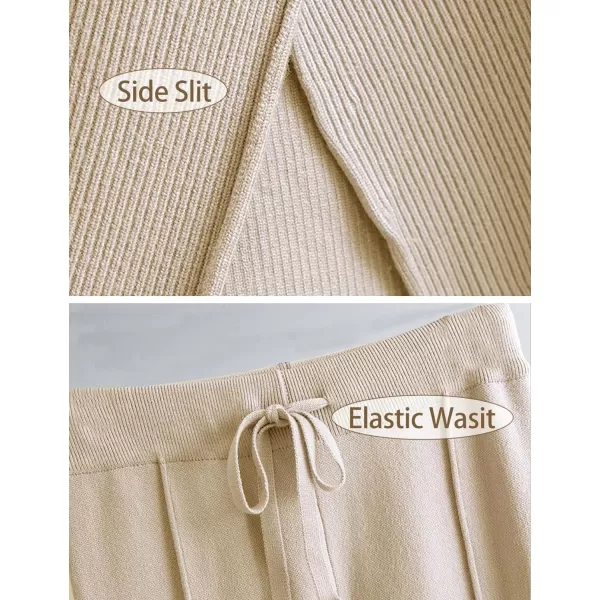 Gihuo Womens 2 Piece Knit Outfit Sweater Set Drawstring Elastic Waist Knit Pants Lounge Set Wide Leg Sweater Pants
