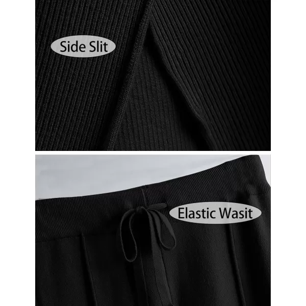 Gihuo Womens 2 Piece Knit Outfit Sweater Set Drawstring Elastic Waist Knit Pants Lounge Set Wide Leg Sweater Pants