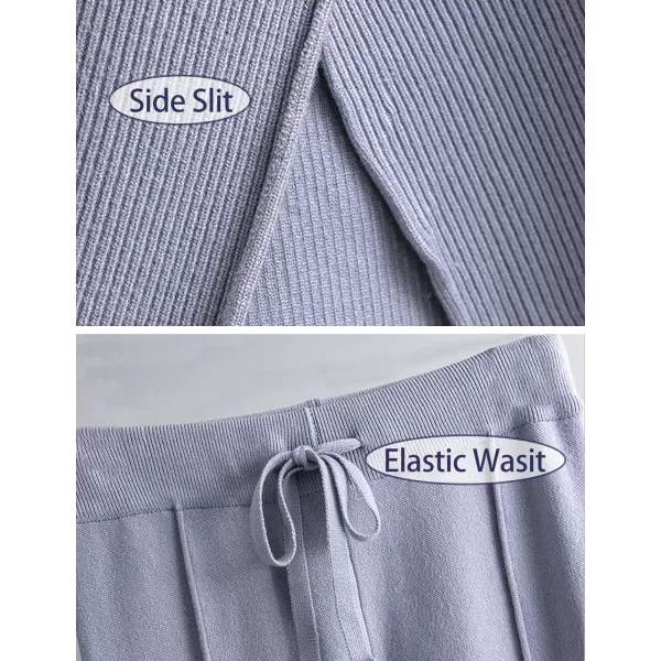 Gihuo Womens 2 Piece Knit Outfit Sweater Set Drawstring Elastic Waist Knit Pants Lounge Set Wide Leg Sweater Pants