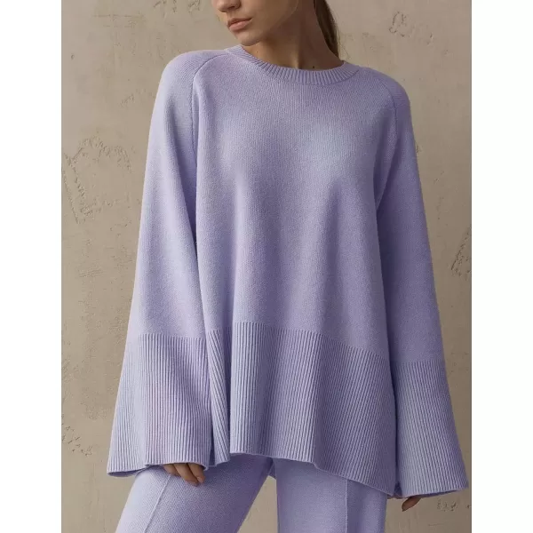 Gihuo Womens 2 Piece Knit Outfit Sweater Set Drawstring Elastic Waist Knit Pants Lounge Set Wide Leg Sweater Pants