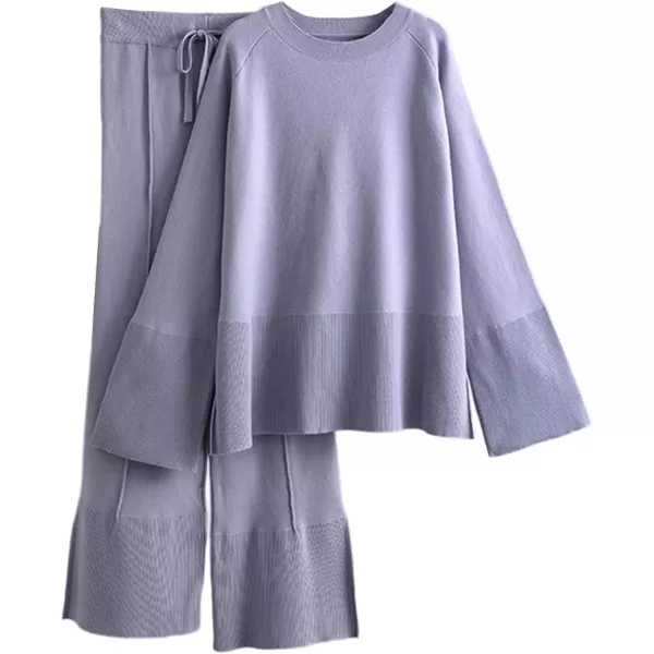 Gihuo Womens 2 Piece Knit Outfit Sweater Set Drawstring Elastic Waist Knit Pants Lounge Set Wide Leg Sweater Pants