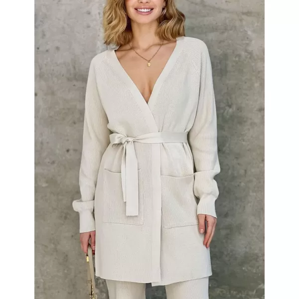 Gihuo Womens 2 Piece Knit Outfit V Neck Sweater Set Elastic Waist Knit Pants Cardigan Sweater Knit Matching Set