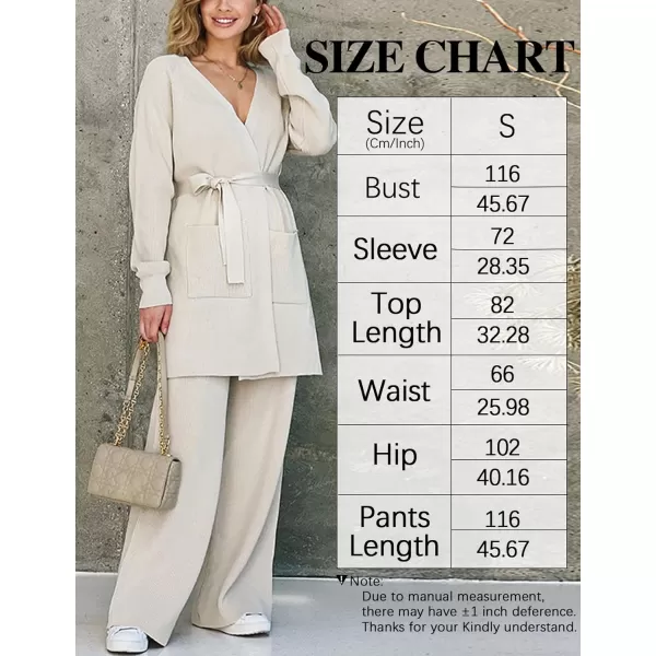 Gihuo Womens 2 Piece Knit Outfit V Neck Sweater Set Elastic Waist Knit Pants Cardigan Sweater Knit Matching Set