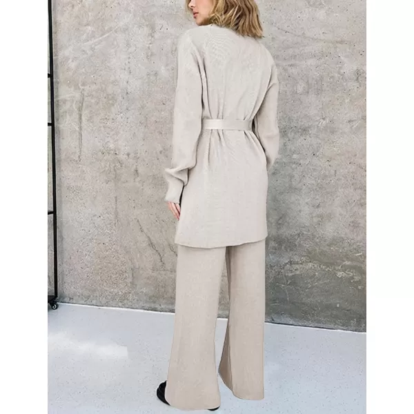 Gihuo Womens 2 Piece Knit Outfit V Neck Sweater Set Elastic Waist Knit Pants Cardigan Sweater Knit Matching Set