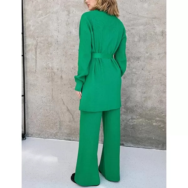 Gihuo Womens 2 Piece Knit Outfit V Neck Sweater Set Elastic Waist Knit Pants Cardigan Sweater Knit Matching Set