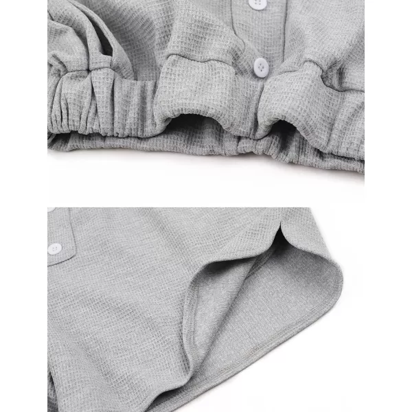 Gihuo Women's 2 Piece Outfits Long Sleeve Waffle Knit Tops High Waisted Shorts Sets Stand Up Collar Sweater Tracksuit