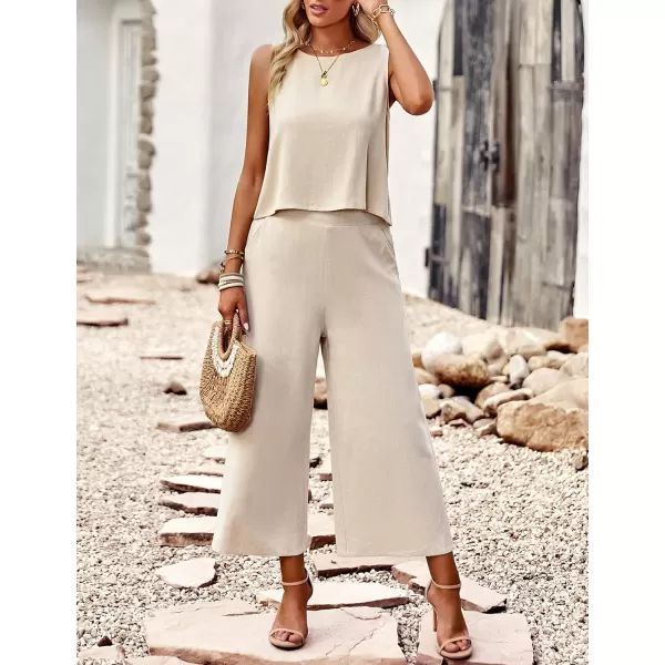 Gihuo Women's 2 Piece Outfits Sleeveless Cropped Tank Top and High Waisted Wide Leg Pants Matching Sets Summer Suit