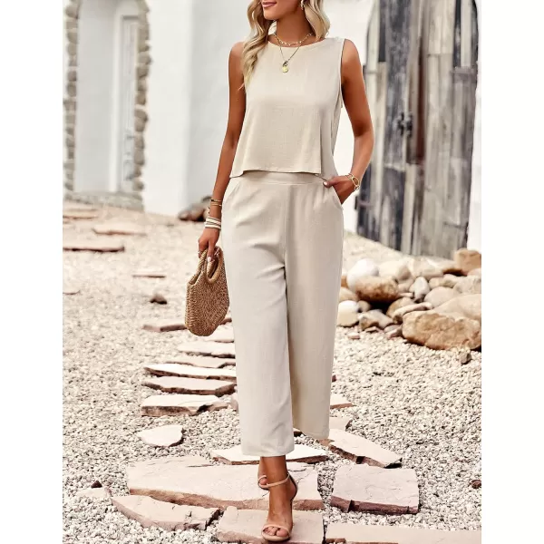 Gihuo Women's 2 Piece Outfits Sleeveless Cropped Tank Top and High Waisted Wide Leg Pants Matching Sets Summer Suit