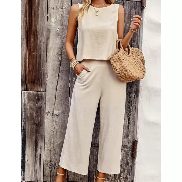 Gihuo Women's 2 Piece Outfits Sleeveless Cropped Tank Top and High Waisted Wide Leg Pants Matching Sets Summer Suit