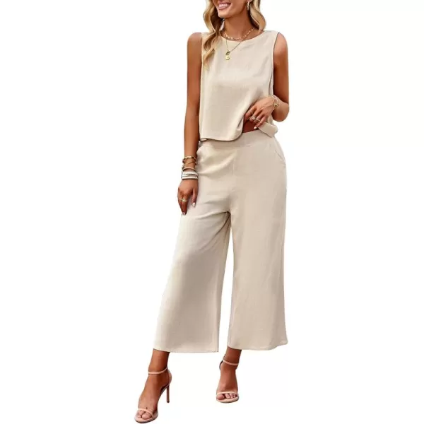 Gihuo Women's 2 Piece Outfits Sleeveless Cropped Tank Top and High Waisted Wide Leg Pants Matching Sets Summer Suit