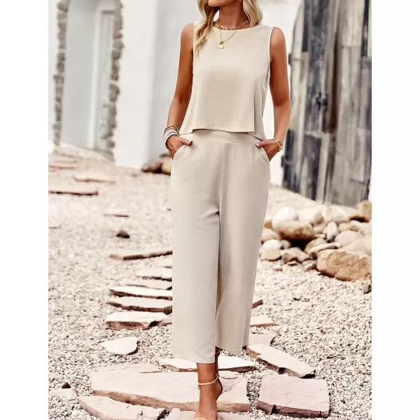 Gihuo Women's 2 Piece Outfits Sleeveless Cropped Tank Top and High Waisted Wide Leg Pants Matching Sets Summer Suit