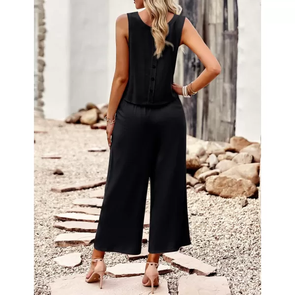 Gihuo Women's 2 Piece Outfits Sleeveless Cropped Tank Top and High Waisted Wide Leg Pants Matching Sets Summer Suit