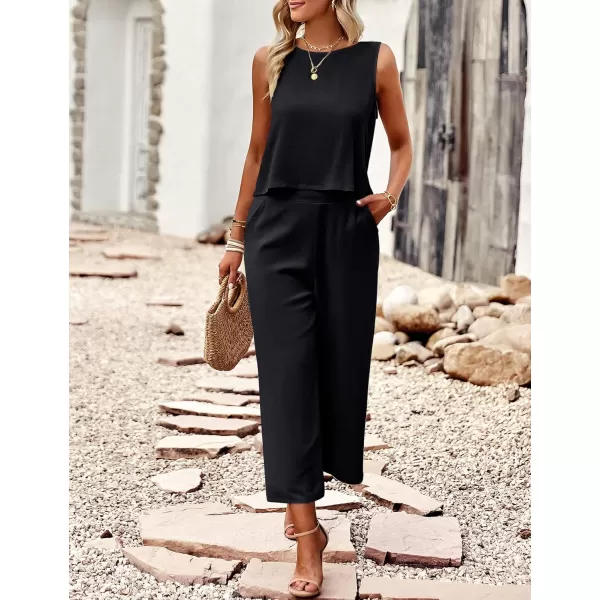 Gihuo Women's 2 Piece Outfits Sleeveless Cropped Tank Top and High Waisted Wide Leg Pants Matching Sets Summer Suit