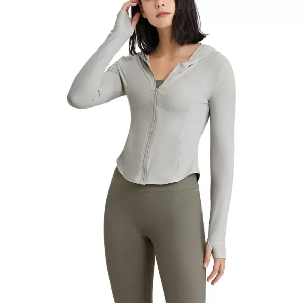 Gihuo Women's Athletic Long Sleeve Jacket Yoga Hoodies Lightweight Full Zip Running Crop Top Shirt with Thumb Holes