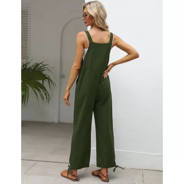 Gihuo Women's Baggy Jumpsuits Adjustable Drawstring Overalls Summer Wide Leg Bib Pants with Pockets