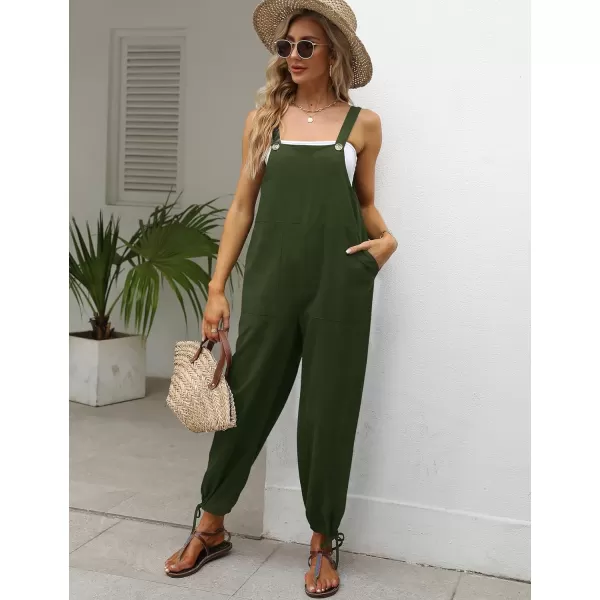 Gihuo Women's Baggy Jumpsuits Adjustable Drawstring Overalls Summer Wide Leg Bib Pants with Pockets
