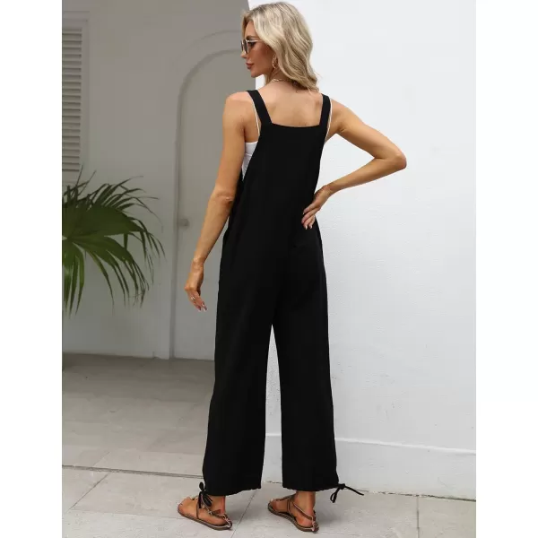 Gihuo Women's Baggy Jumpsuits Adjustable Drawstring Overalls Summer Wide Leg Bib Pants with Pockets