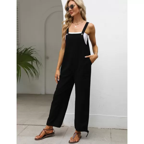 Gihuo Women's Baggy Jumpsuits Adjustable Drawstring Overalls Summer Wide Leg Bib Pants with Pockets