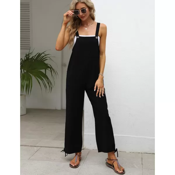 Gihuo Women's Baggy Jumpsuits Adjustable Drawstring Overalls Summer Wide Leg Bib Pants with Pockets