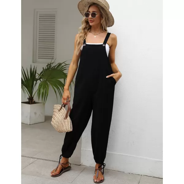Gihuo Women's Baggy Jumpsuits Adjustable Drawstring Overalls Summer Wide Leg Bib Pants with Pockets