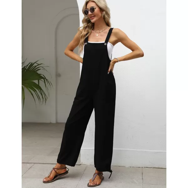 Gihuo Women's Baggy Jumpsuits Adjustable Drawstring Overalls Summer Wide Leg Bib Pants with Pockets