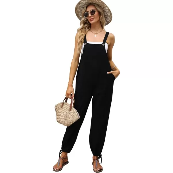 Gihuo Women's Baggy Jumpsuits Adjustable Drawstring Overalls Summer Wide Leg Bib Pants with Pockets