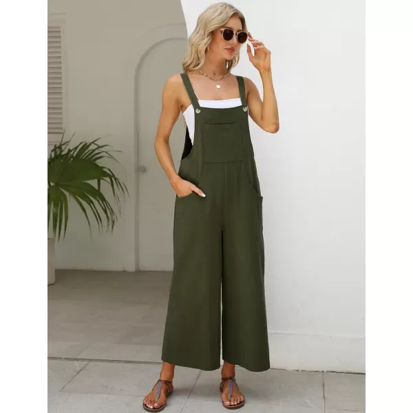 Gihuo Women's Baggy Loose Wide Leg Jumpsuits Cotton Linen Bib Overalls Sleeveless Button Jumpsuit with Pockets