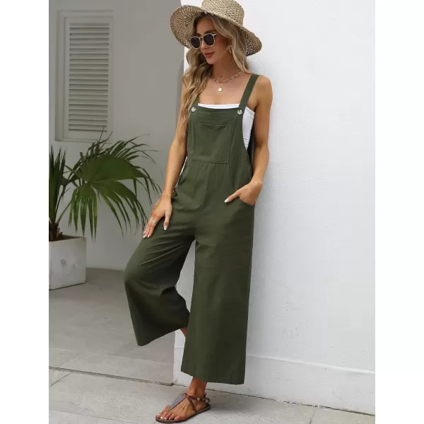 Gihuo Women's Baggy Loose Wide Leg Jumpsuits Cotton Linen Bib Overalls Sleeveless Button Jumpsuit with Pockets