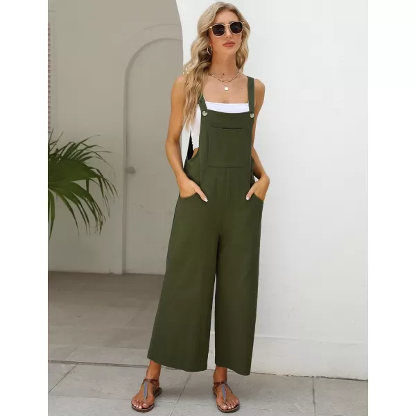 Gihuo Women's Baggy Loose Wide Leg Jumpsuits Cotton Linen Bib Overalls Sleeveless Button Jumpsuit with Pockets
