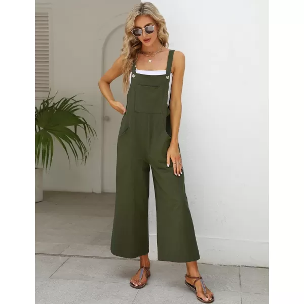 Gihuo Women's Baggy Loose Wide Leg Jumpsuits Cotton Linen Bib Overalls Sleeveless Button Jumpsuit with Pockets
