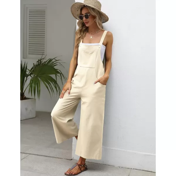 Gihuo Women's Baggy Loose Wide Leg Jumpsuits Cotton Linen Bib Overalls Sleeveless Button Jumpsuit with Pockets