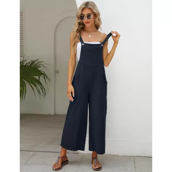 Gihuo Women's Baggy Loose Wide Leg Jumpsuits Cotton Linen Bib Overalls Sleeveless Button Jumpsuit with Pockets