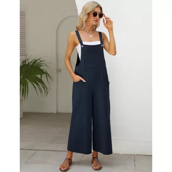 Gihuo Women's Baggy Loose Wide Leg Jumpsuits Cotton Linen Bib Overalls Sleeveless Button Jumpsuit with Pockets