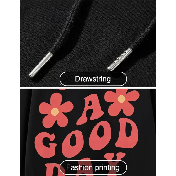 Gihuo Women's Basic Long Sleeve Pullover Loose Fit Drawstring Hoodies Graphic Sweatshirt with Pockets
