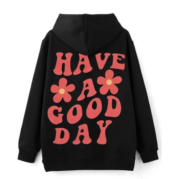 Gihuo Women's Basic Long Sleeve Pullover Loose Fit Drawstring Hoodies Graphic Sweatshirt with Pockets