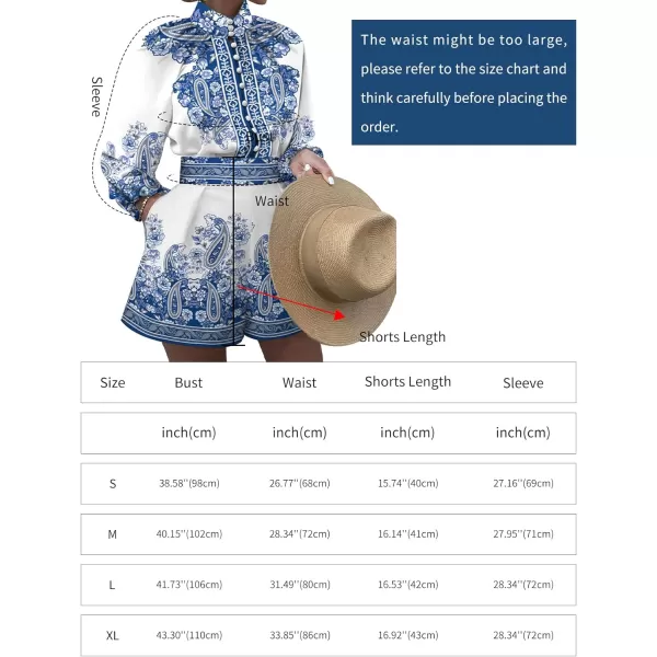 Gihuo Womens Boho Print Long Sleeve Top High Waist Shorts Sets 2 Piece Outfits Tropical Romper Summer Matching Set