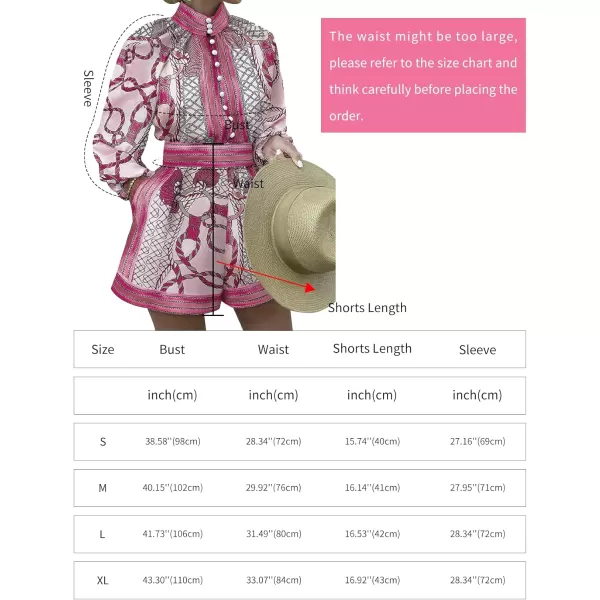 Gihuo Womens Boho Print Long Sleeve Top High Waist Shorts Sets 2 Piece Outfits Tropical Romper Summer Matching Set