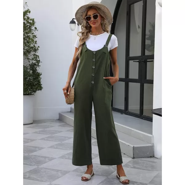 Gihuo Women's Button Front Jumpsuit Loose Sleeveless Baggy Overalls Adjustable Strap Wide Leg Bib Pants with Pockets