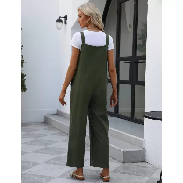 Gihuo Women's Button Front Jumpsuit Loose Sleeveless Baggy Overalls Adjustable Strap Wide Leg Bib Pants with Pockets